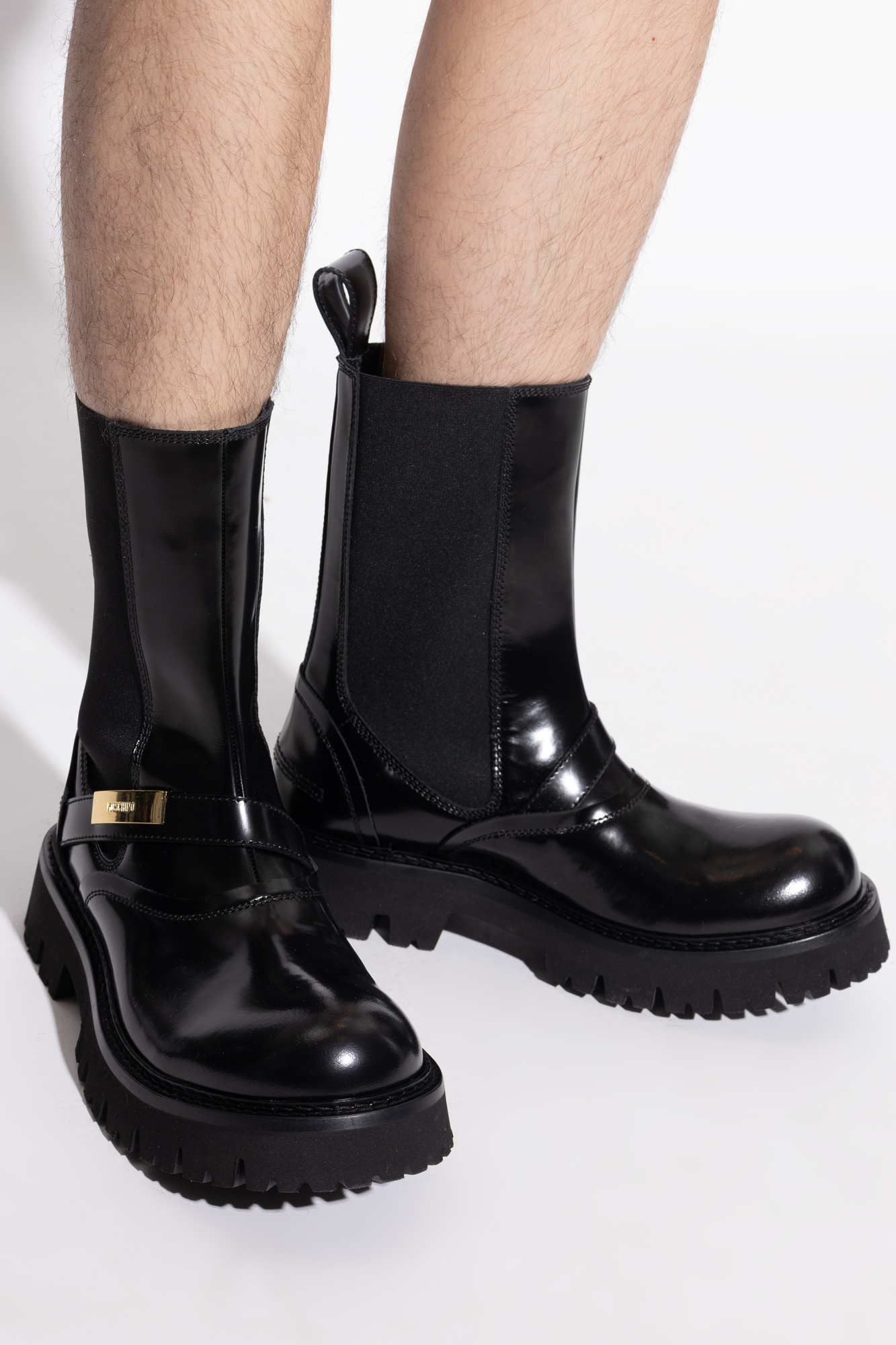 ブーツその他 Moschino Leather Ankle Boots With Rubber Sole Black Ankle boots with logo Moschino - Vitkac AS